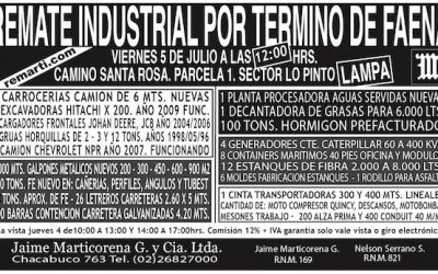 Remate industrial por termino de faena