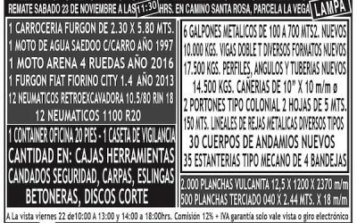 Vehículos, container y galpones Sábado 23 de Noviembre