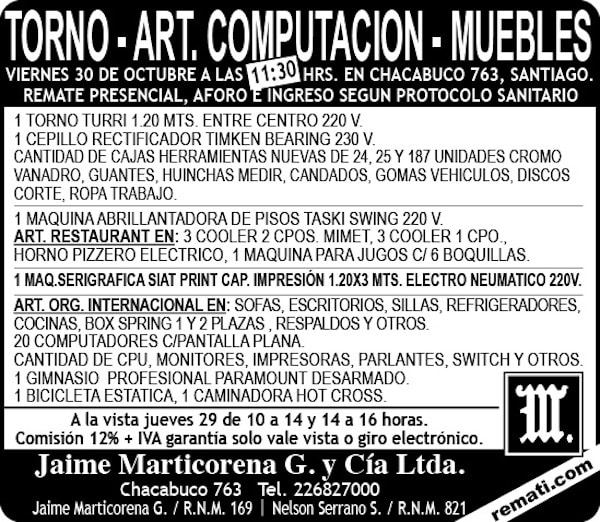 VIERNES 30 DE OCTUBRE A LAS 11:30 HRS
