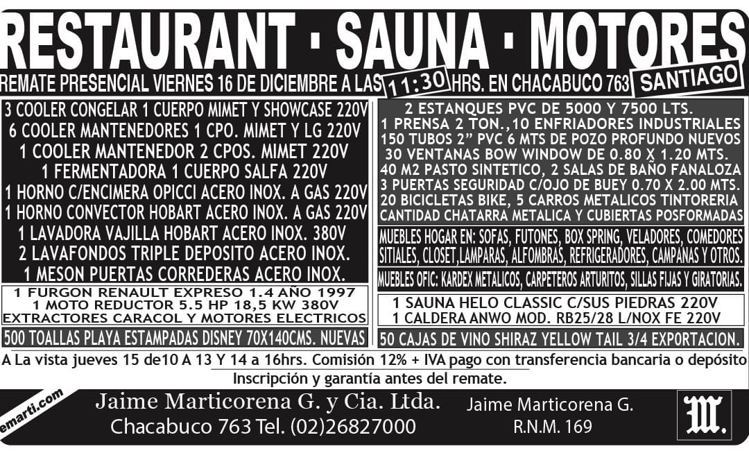 REMATE PRESENCIAL VIERNES 16 DE DICIEMBRE