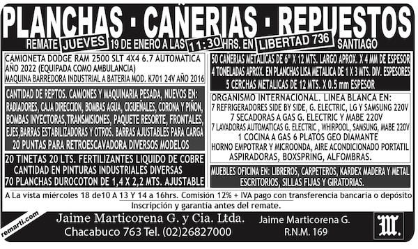 REMATE JUEVES 19 DE ENERO A LAS 11:30 Hrs EN LIBERTAD 736