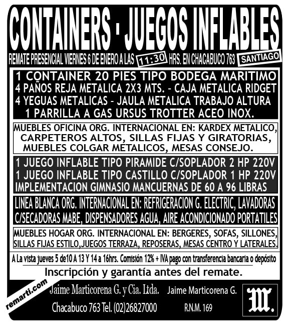 REMATE PRESENCIAL VIERNES 6 DE ENERO