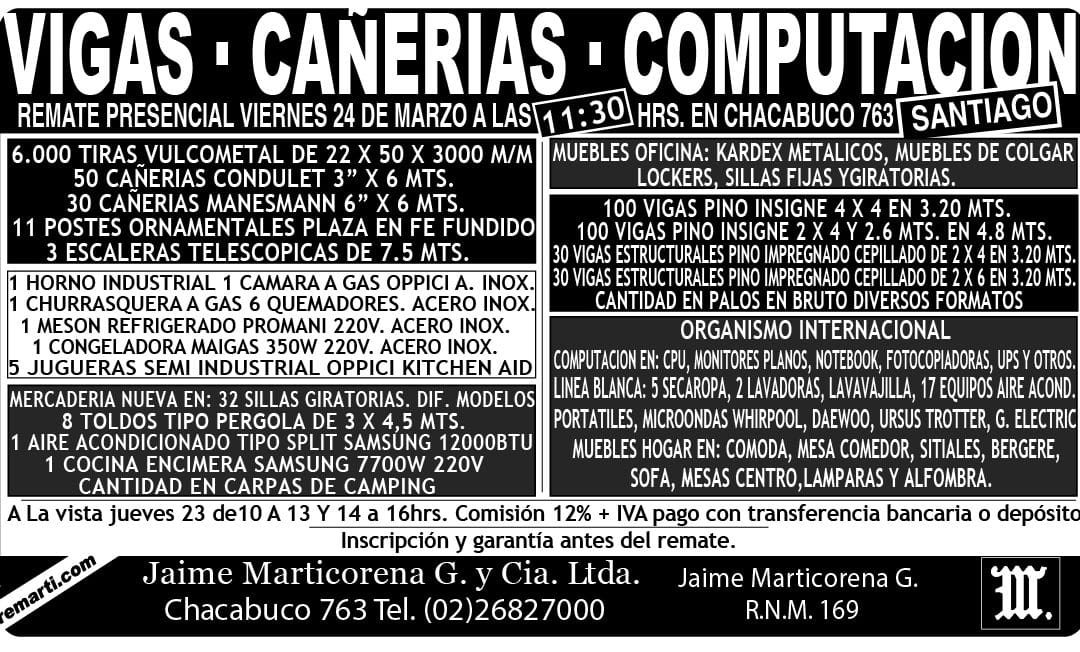 REMATE PRESENCIAL VIERNES 23 DE MARZO