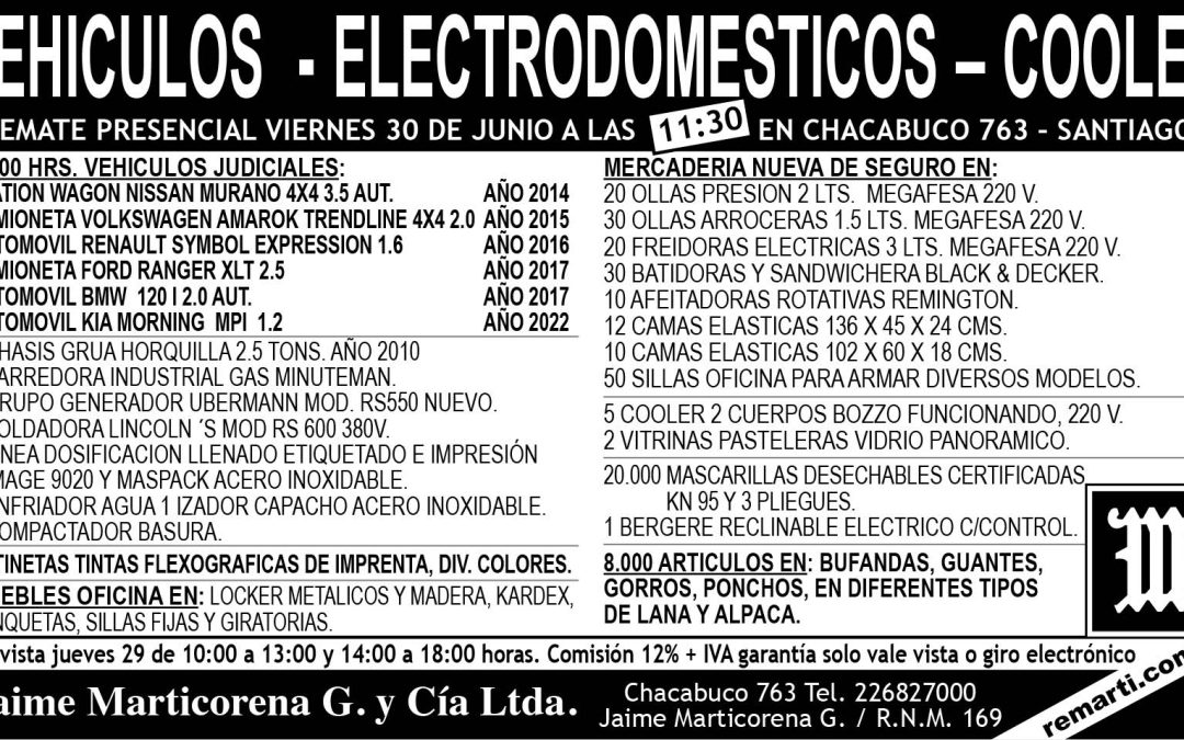 REMATE PRESENCIAL VIERNES 30 DE JUNIO