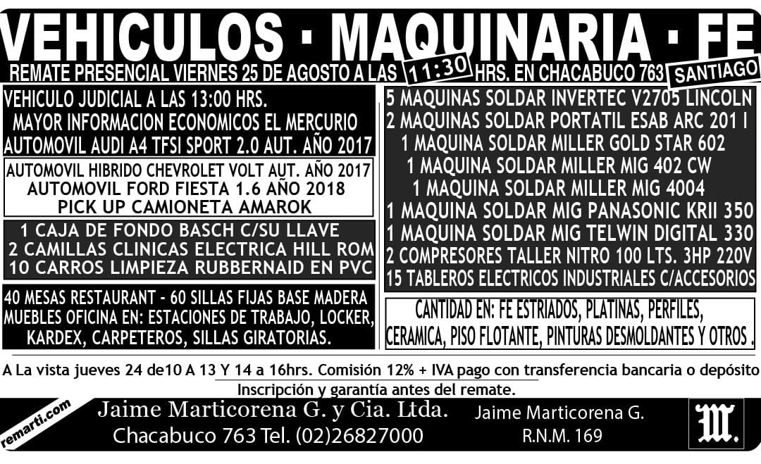 REMATE PRESENCIAL VIERNES 25 DE AGOSTO