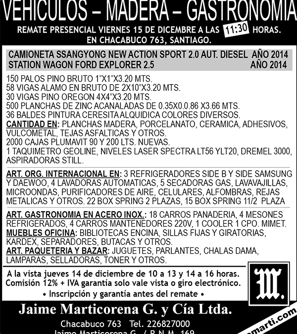 REMATE PRESENCIAL VIERNES 15 DE DICIEMBRE