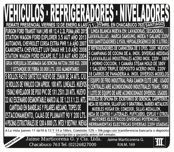 REMATE PRESENCIAL VIERNES 12 DE ENERO