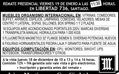 REMATE PRESENCIAL VIERNES 19 DE ENERO LIBERTAD 736, SANTIAGO.