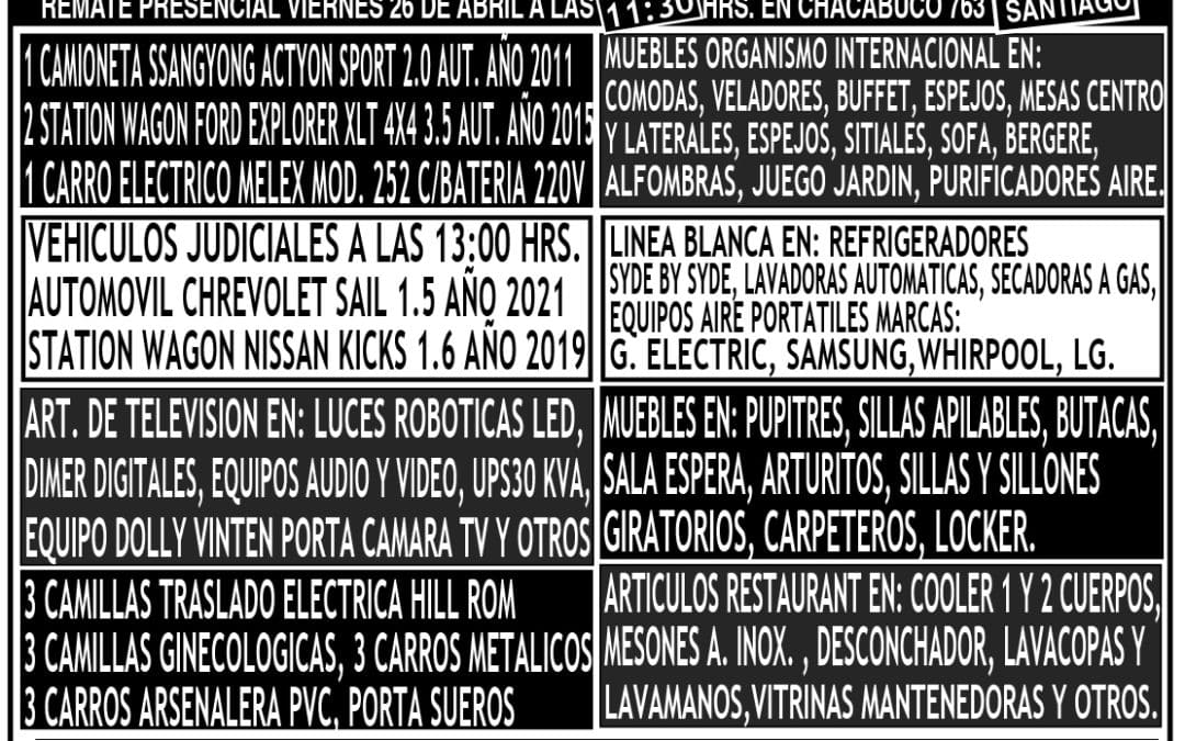 REMATE PRESENCIAL VIERNES 26 Abril