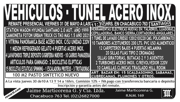 REMATE PRESENCIAL VIERNES 31 DE MAYO