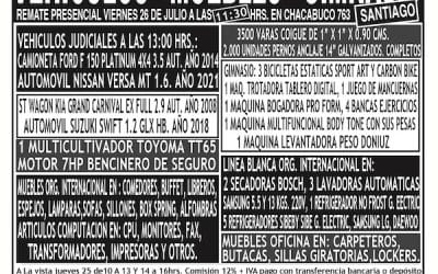 REMATE PRESENCIAL VIERNES 26 DE JULIO