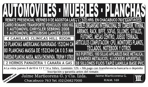 REMATE PRESENCIAL VIERNES 9 DE AGOSTO