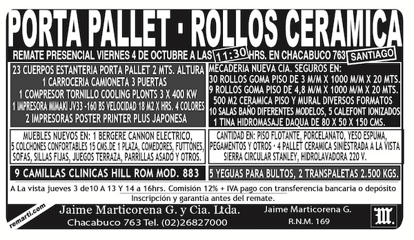 REMATE PRESENCIAL VIERNES 4 DE OCTUBRE