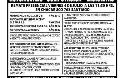 REMATE PRESENCIAL VIERNES 4 DE JULIO